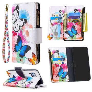 Vivid Flying Butterflies Binfen Color BF03 Retro Zipper Leather Wallet Phone Case for Huawei P40 Lite