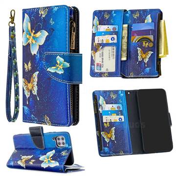 Golden Butterflies Binfen Color BF03 Retro Zipper Leather Wallet Phone Case for Huawei P40 Lite
