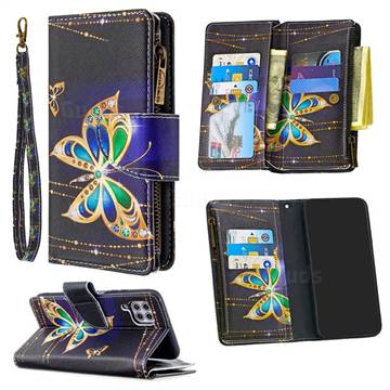 Golden Shining Butterfly Binfen Color BF03 Retro Zipper Leather Wallet Phone Case for Huawei P40 Lite