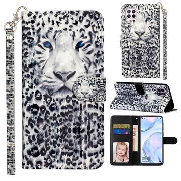 White Leopard 3D Leather Phone Holster Wallet Case for Huawei P40 Lite