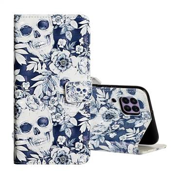 Skull Flower 3D Painted Leather Phone Wallet Case for Huawei P40 Lite