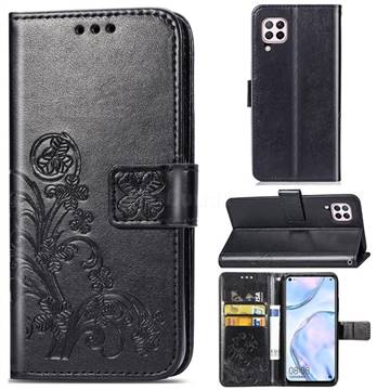 Embossing Imprint Four-Leaf Clover Leather Wallet Case for Huawei P40 Lite - Black