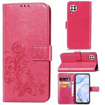 Embossing Imprint Four-Leaf Clover Leather Wallet Case for Huawei P40 Lite - Rose Red