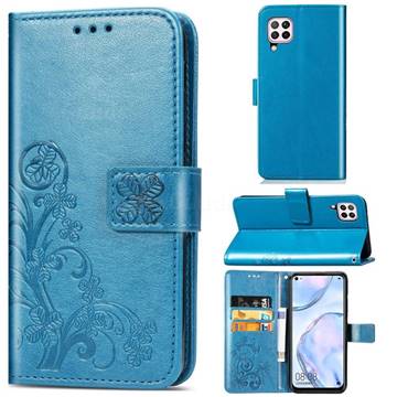 Embossing Imprint Four-Leaf Clover Leather Wallet Case for Huawei P40 Lite - Blue