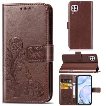 Embossing Imprint Four-Leaf Clover Leather Wallet Case for Huawei P40 Lite - Brown