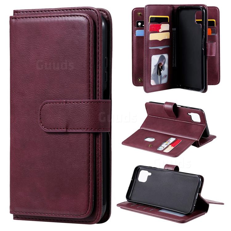 Multi-function Ten Card Slots and Photo Frame PU Leather Wallet Phone Case Cover for Huawei P40 Lite - Claret