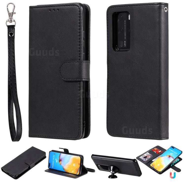 Retro Greek Detachable Magnetic PU Leather Wallet Phone Case for Huawei P40 Lite - Black