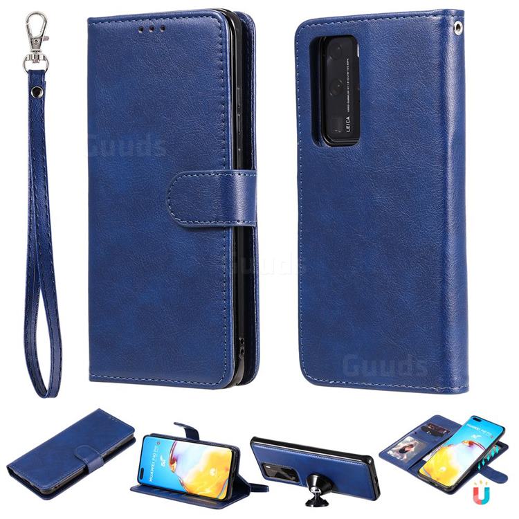 Retro Greek Detachable Magnetic PU Leather Wallet Phone Case for Huawei P40 Lite - Blue