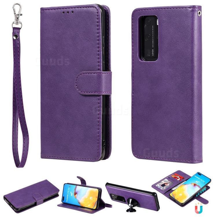 Retro Greek Detachable Magnetic PU Leather Wallet Phone Case for Huawei P40 Lite - Purple