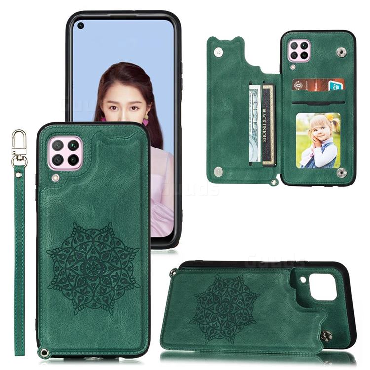 Luxury Mandala Multi-function Magnetic Card Slots Stand Leather Back Cover for Huawei P40 Lite - Green