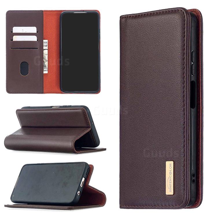 Binfen Color BF06 Luxury Classic Genuine Leather Detachable Magnet Holster Cover for Huawei P40 Lite - Dark Brown