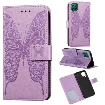 Intricate Embossing Vivid Butterfly Leather Wallet Case for Huawei P40 Lite - Purple