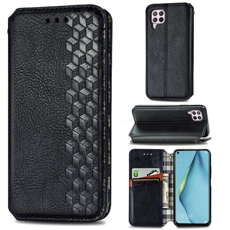 Ultra Slim Fashion Business Card Magnetic Automatic Suction Leather Flip Cover for Huawei P40 Lite - Black