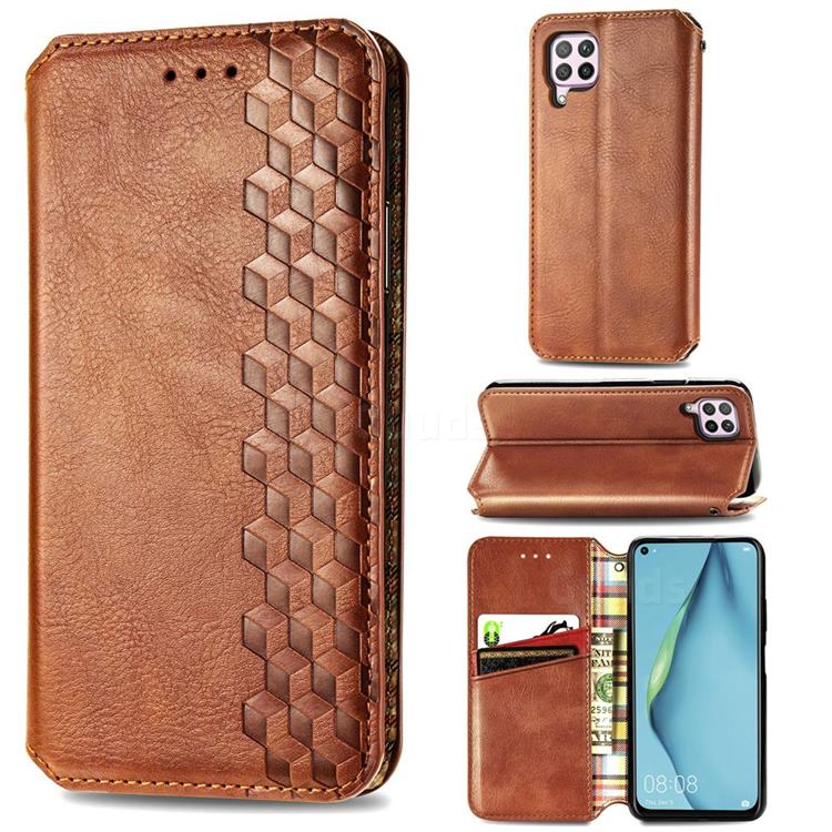 Ultra Slim Fashion Business Card Magnetic Automatic Suction Leather Flip Cover for Huawei P40 Lite - Brown