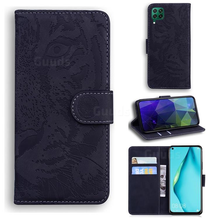 Intricate Embossing Tiger Face Leather Wallet Case for Huawei P40 Lite - Black