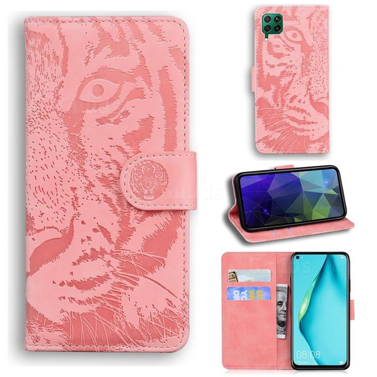 Intricate Embossing Tiger Face Leather Wallet Case for Huawei P40 Lite - Pink