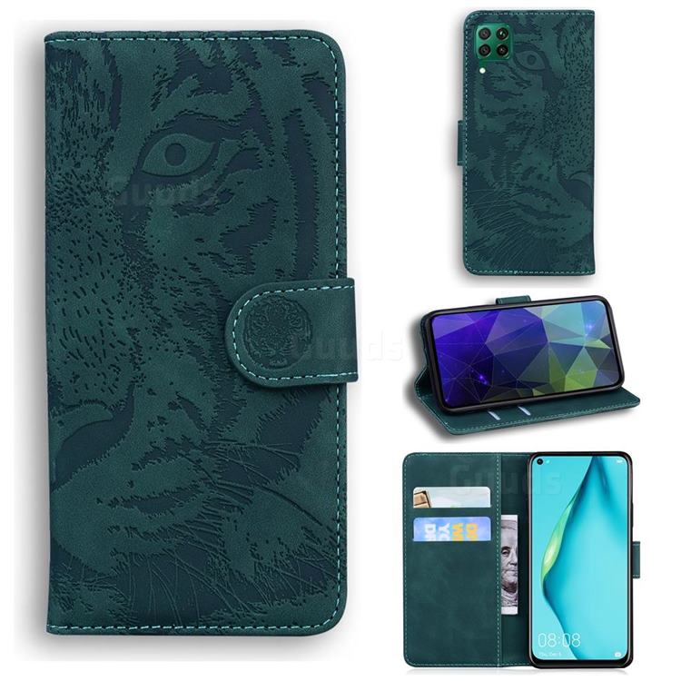 Intricate Embossing Tiger Face Leather Wallet Case for Huawei P40 Lite - Green
