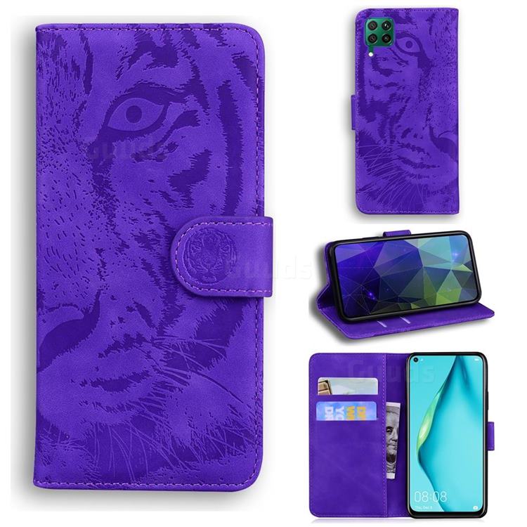 Intricate Embossing Tiger Face Leather Wallet Case for Huawei P40 Lite - Purple