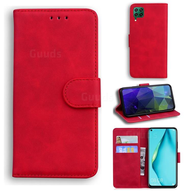 Retro Classic Skin Feel Leather Wallet Phone Case for Huawei P40 Lite - Red