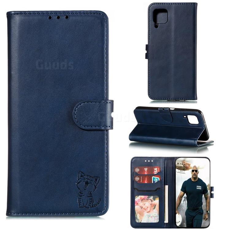 Embossing Happy Cat Leather Wallet Case for Huawei P40 Lite - Blue