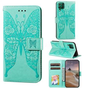 Intricate Embossing Rose Flower Butterfly Leather Wallet Case for Huawei P40 Lite - Green