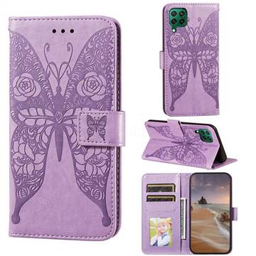 Intricate Embossing Rose Flower Butterfly Leather Wallet Case for Huawei P40 Lite - Purple