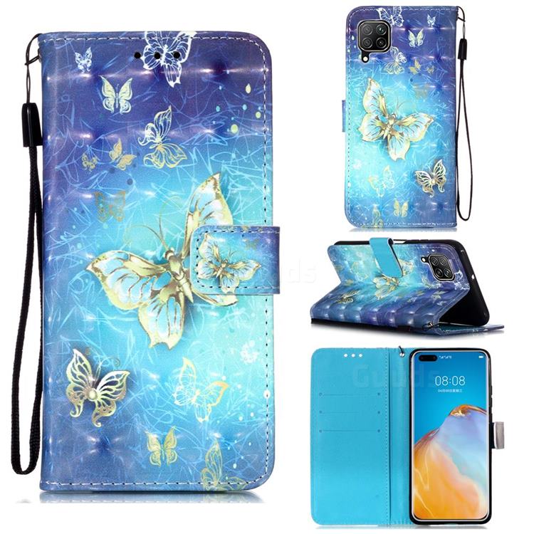 Gold Butterfly 3D Painted Leather Wallet Case for Huawei P40 Lite