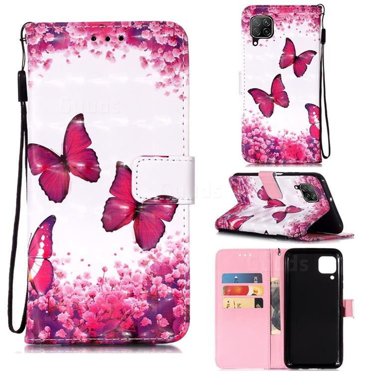 Rose Butterfly 3D Painted Leather Wallet Case for Huawei P40 Lite