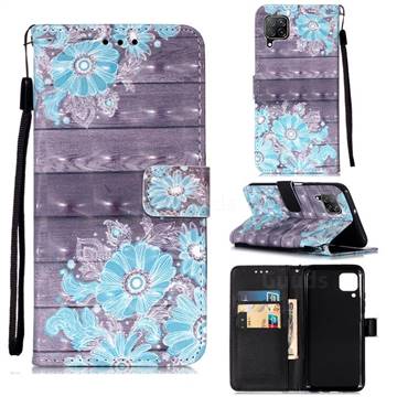 Blue Flower 3D Painted Leather Wallet Case for Huawei P40 Lite