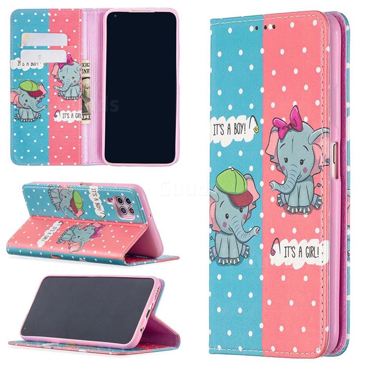 Elephant Boy and Girl Slim Magnetic Attraction Wallet Flip Cover for Huawei P40 Lite