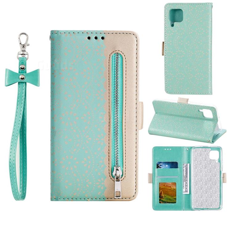Luxury Lace Zipper Stitching Leather Phone Wallet Case for Huawei P40 Lite - Green