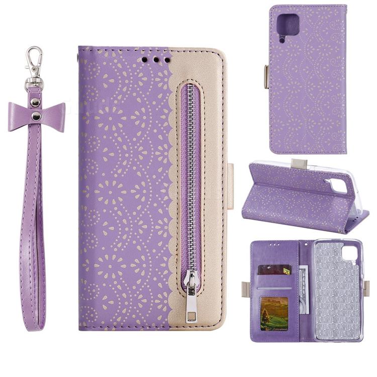 Luxury Lace Zipper Stitching Leather Phone Wallet Case for Huawei P40 Lite - Purple