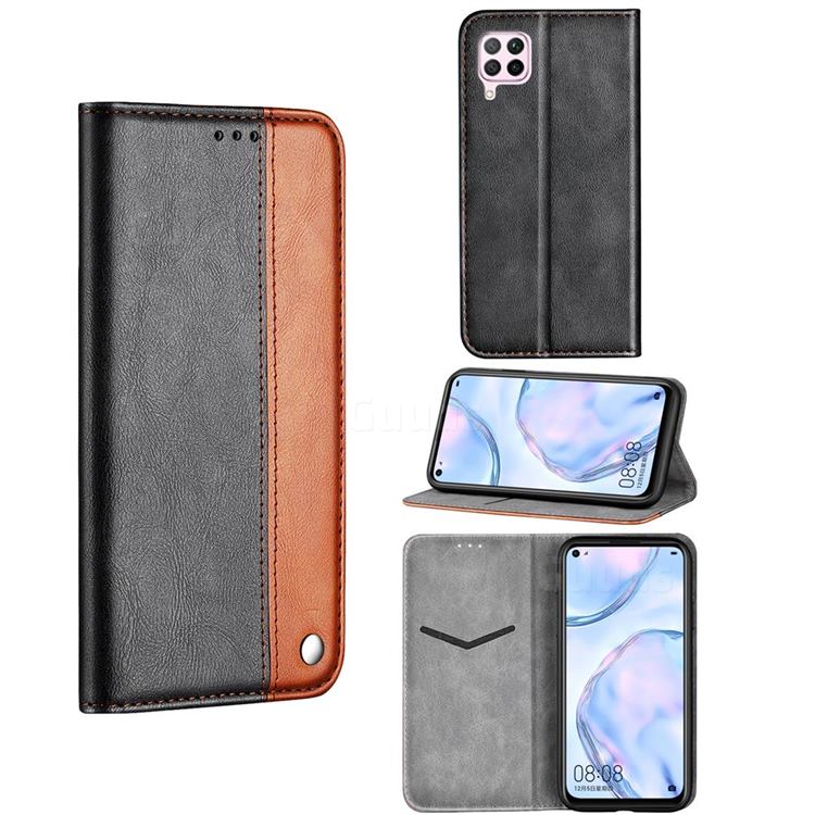 Classic Business Ultra Slim Magnetic Sucking Stitching Flip Cover for Huawei P40 Lite - Brown