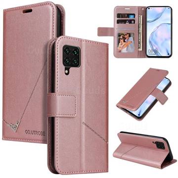 GQ.UTROBE Right Angle Silver Pendant Leather Wallet Phone Case for Huawei P40 Lite - Rose Gold