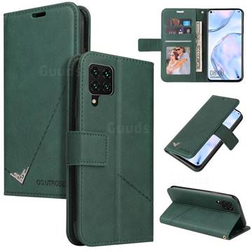 GQ.UTROBE Right Angle Silver Pendant Leather Wallet Phone Case for Huawei P40 Lite - Green