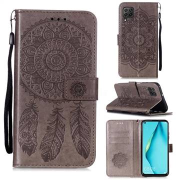 Embossing Dream Catcher Mandala Flower Leather Wallet Case for Huawei P40 Lite - Gray