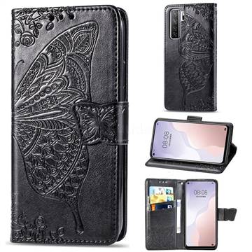 Embossing Mandala Flower Butterfly Leather Wallet Case for Huawei P40 Lite 5G - Black