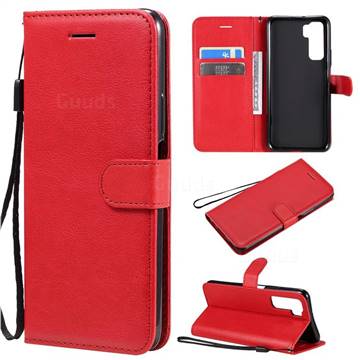 Retro Greek Classic Smooth PU Leather Wallet Phone Case for Huawei P40 Lite 5G - Red