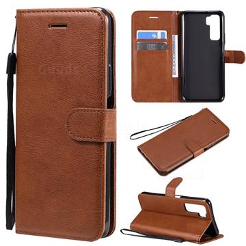 Retro Greek Classic Smooth PU Leather Wallet Phone Case for Huawei P40 Lite 5G - Brown