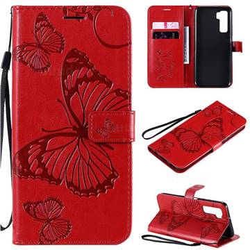 Embossing 3D Butterfly Leather Wallet Case for Huawei P40 Lite 5G - Red
