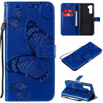 Embossing 3D Butterfly Leather Wallet Case for Huawei P40 Lite 5G - Blue