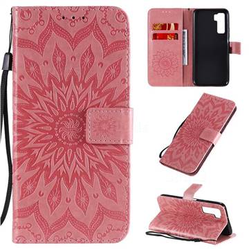 Embossing Sunflower Leather Wallet Case for Huawei P40 Lite 5G - Pink