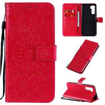 Embossing Sunflower Leather Wallet Case for Huawei P40 Lite 5G - Red