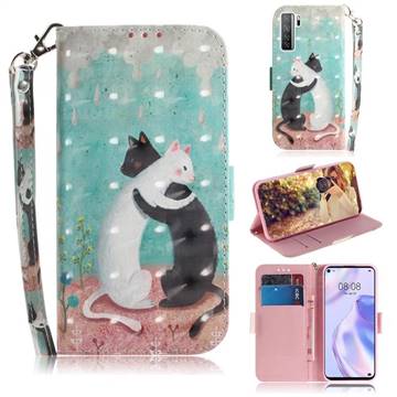 Black and White Cat 3D Painted Leather Wallet Phone Case for Huawei P40 Lite 5G