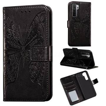Intricate Embossing Vivid Butterfly Leather Wallet Case for Huawei P40 Lite 5G - Black