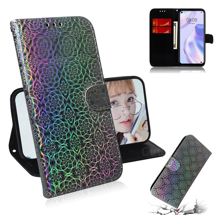 Laser Circle Shining Leather Wallet Phone Case for Huawei P40 Lite 5G - Silver