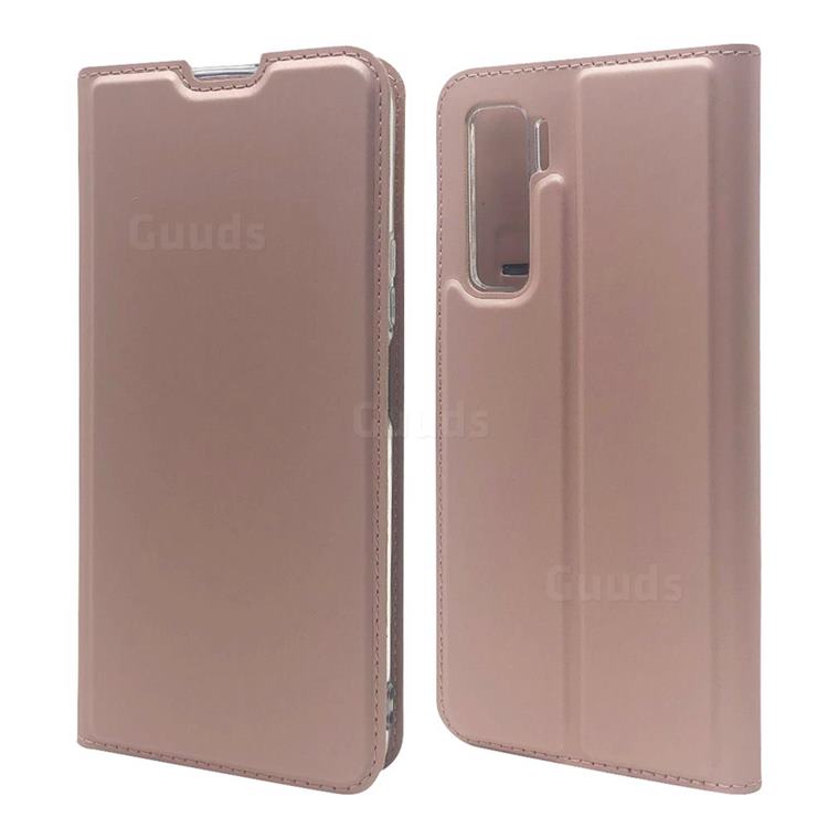 Ultra Slim Card Magnetic Automatic Suction Leather Wallet Case for Huawei P40 Lite 5G - Rose Gold
