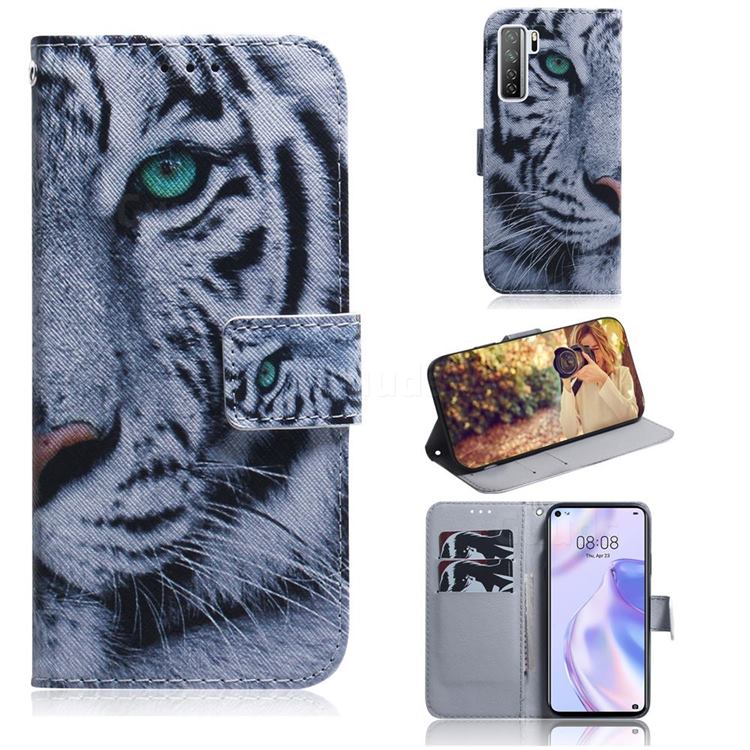 White Tiger PU Leather Wallet Case for Huawei P40 Lite 5G