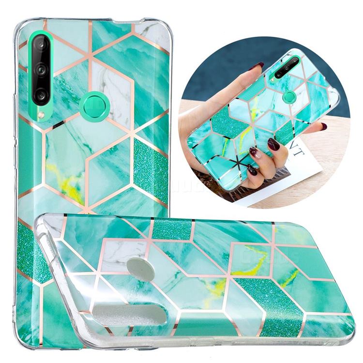 Green Glitter Painted Marble Electroplating Protective Case for Huawei P40 Lite E