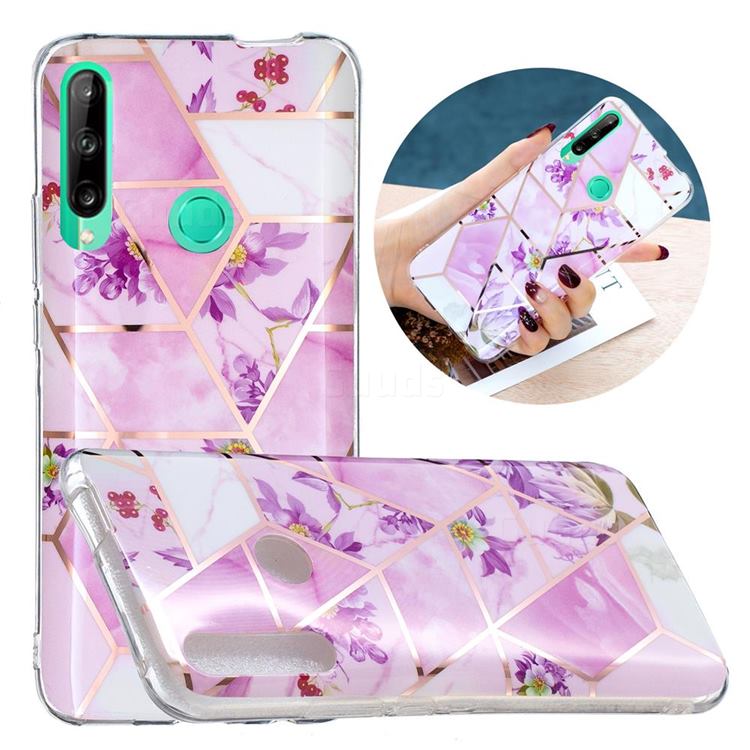 Purple Flower Painted Marble Electroplating Protective Case for Huawei P40 Lite E